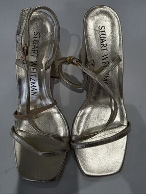 NEW Stuart Weitzman Gold Strappy Slingback Sandals